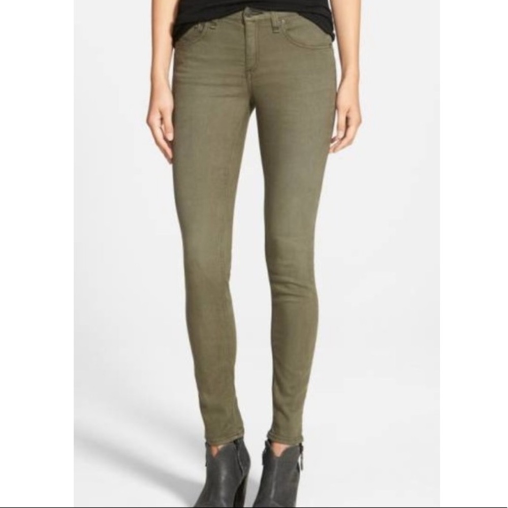 Rag & Bone The Skinny Jean Distressed Fatigue Olive Green Stretch sz 31